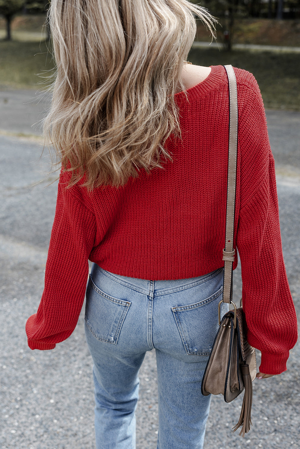 red v neck sweater