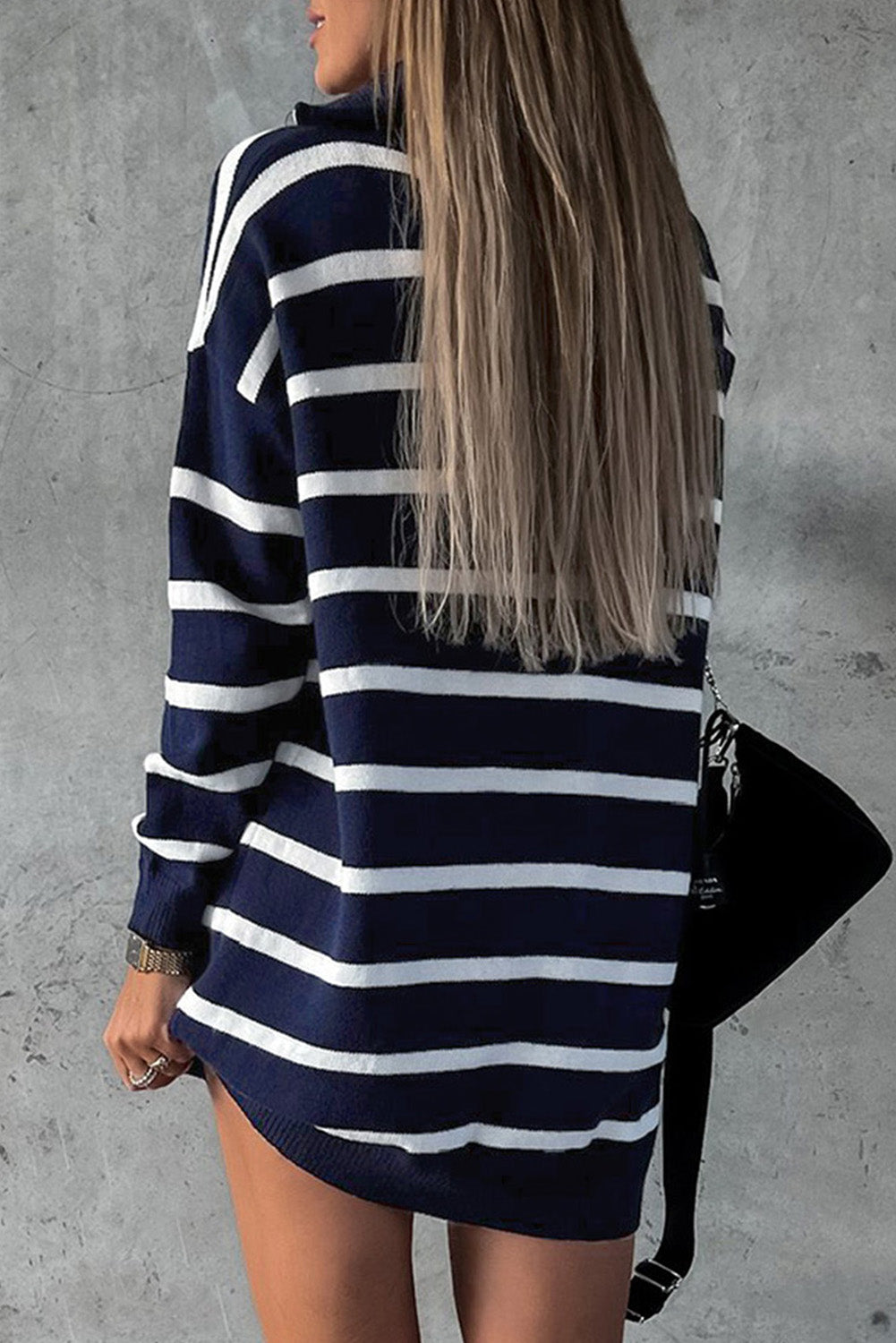 blue striped sweater dress