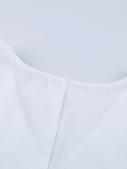 Elegant White V Neck High Low Hem Blouse