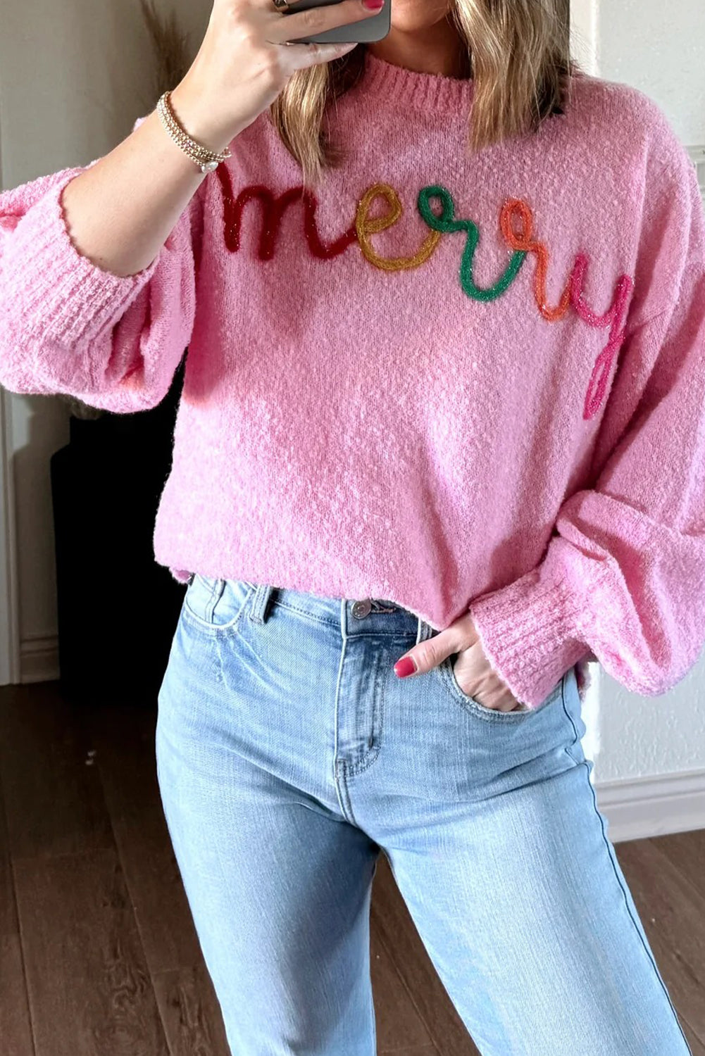 Bonbon merry Multicolor Tinsel Letter Graphic Christmas Sweater
