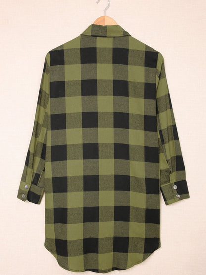 Green Plaid Button-Up Shirt Jacket