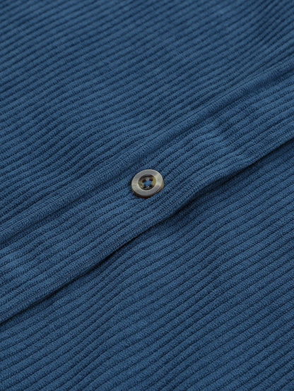 Solid Long-Sleeved V-Neck Button T-Shirt