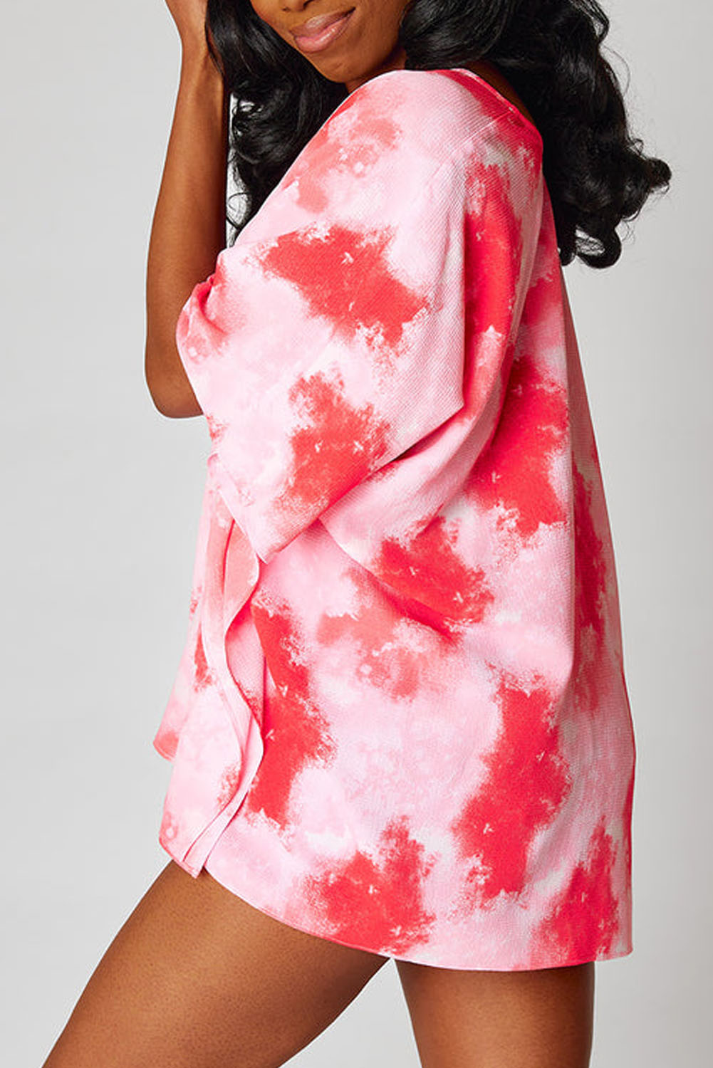 Crimson Tie-Dye Oversized 3/4 Sleeve Tunic Blouse