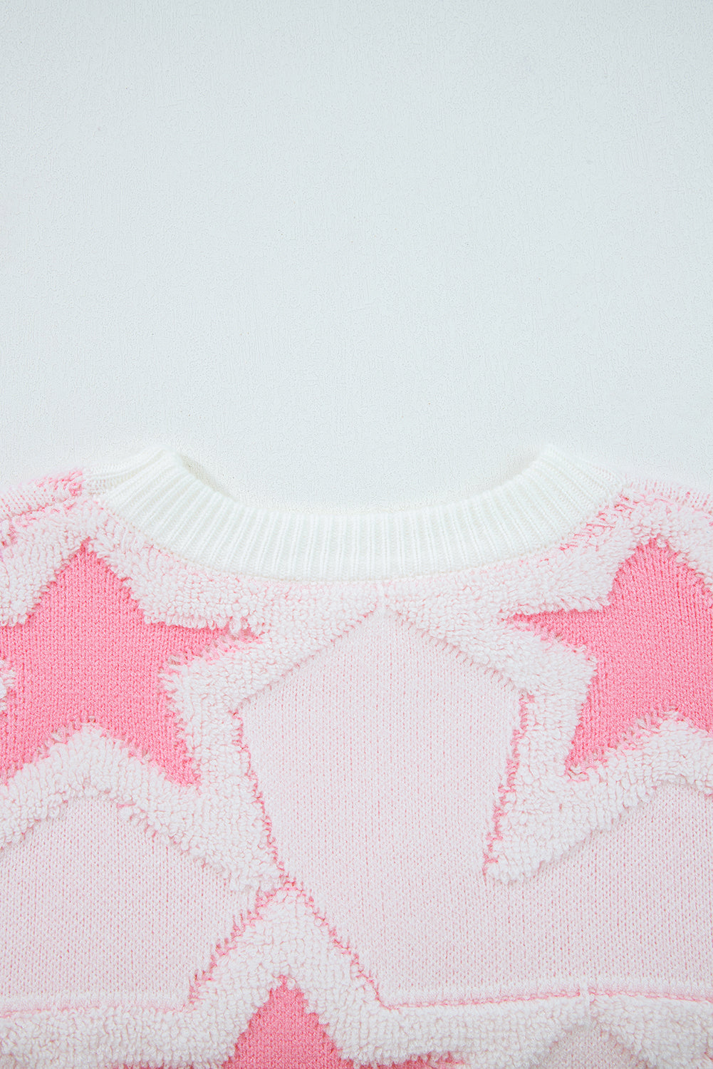 Sachet Pink Oversized Cute Star Pattern Ribbed Edge Drop Shoulder Sweater
