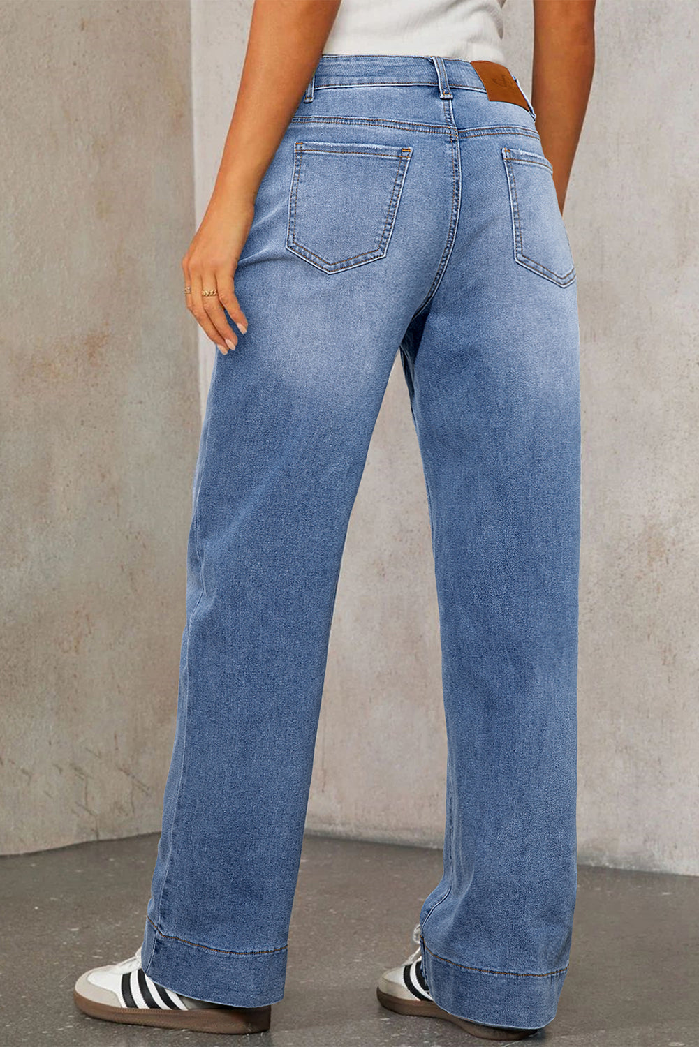 Light Blue Lace-up Button Zip Fly Straight Leg Jeans