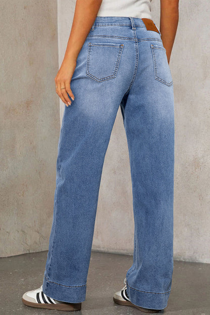 Light Blue Lace-up Button Zip Fly Straight Leg Jeans