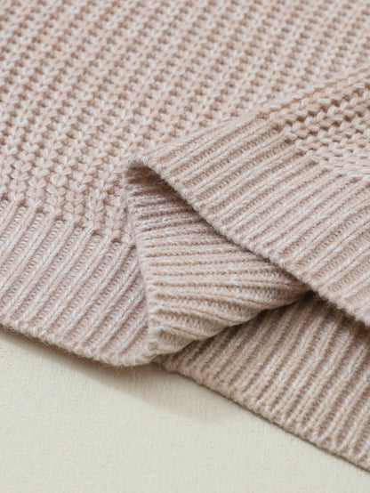 Elegant Cable Knit Drop Shoulder Sweater with Parchment Sleeves