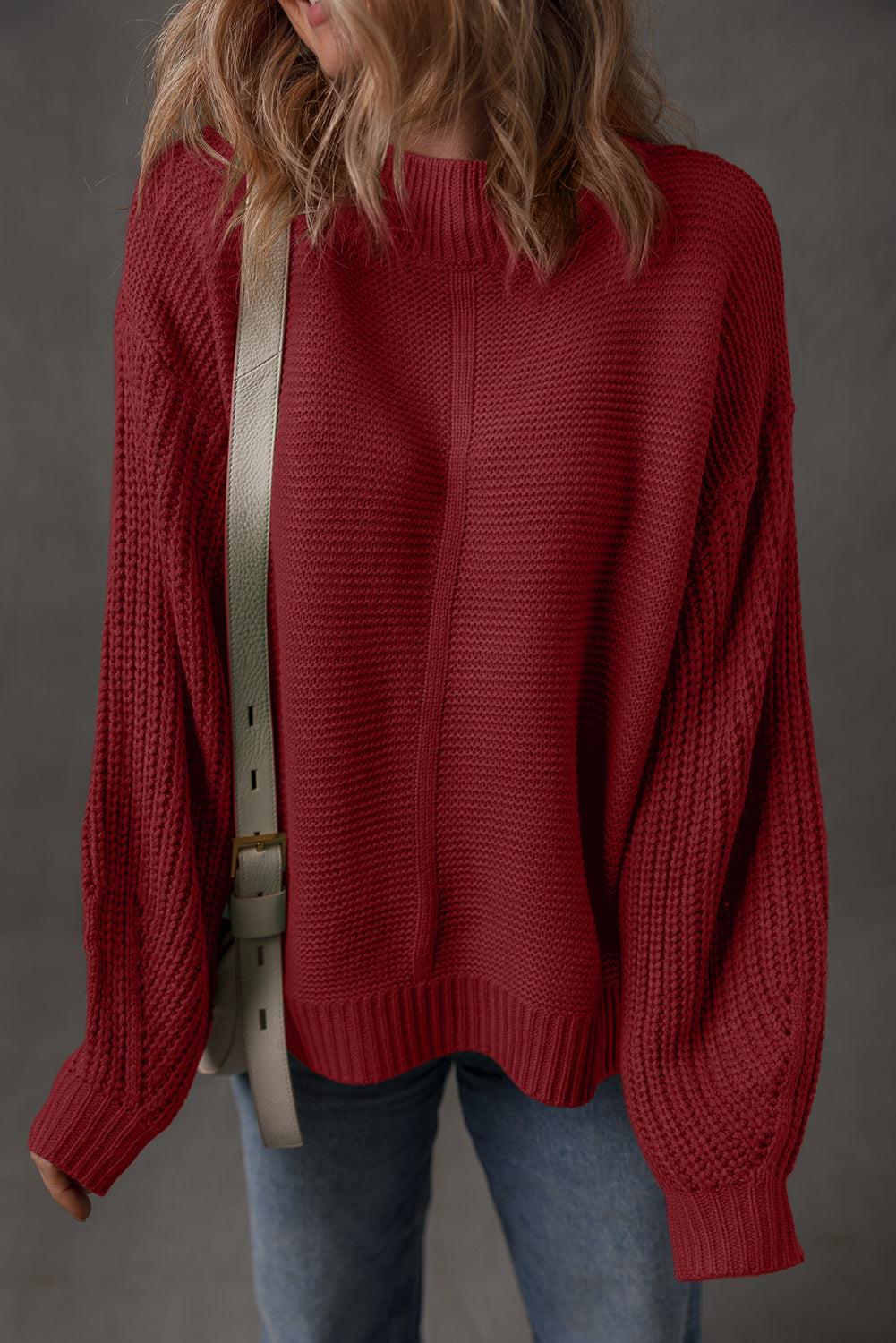 Red Dahlia Solid Color Front Seam Drop Shoulder Loose Sweater