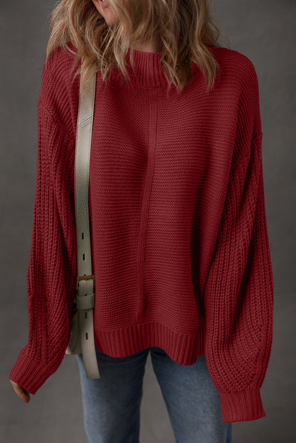 Red Dahlia Solid Color Front Seam Drop Shoulder Loose Sweater