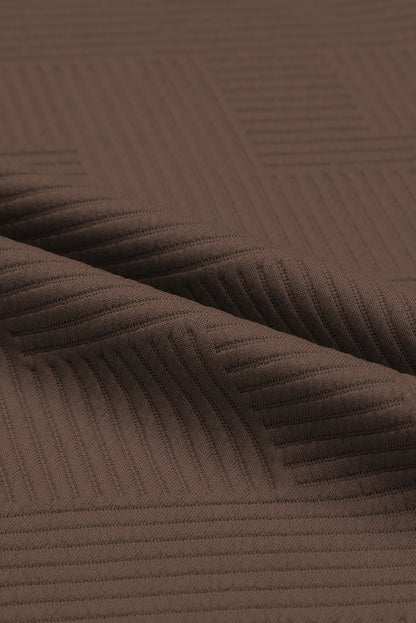 Brown Textured Loose Fit T Shirt and Drawstring Pants Set