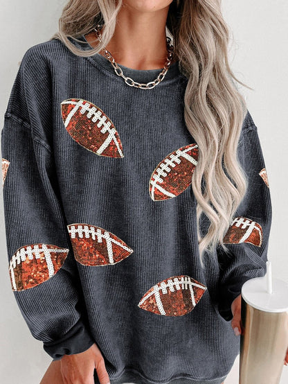 Gray Corduroy Sequin Rugby Shift Sweatshirt