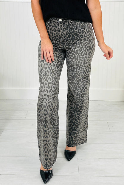 High-rise Leopard Print Tummy Control Raw Hem Jeans