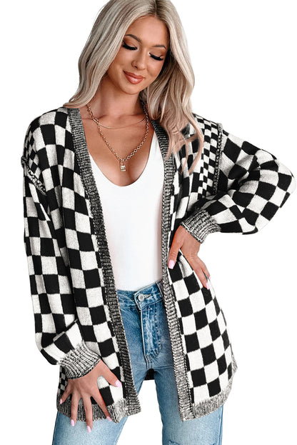 black checkered cardigan