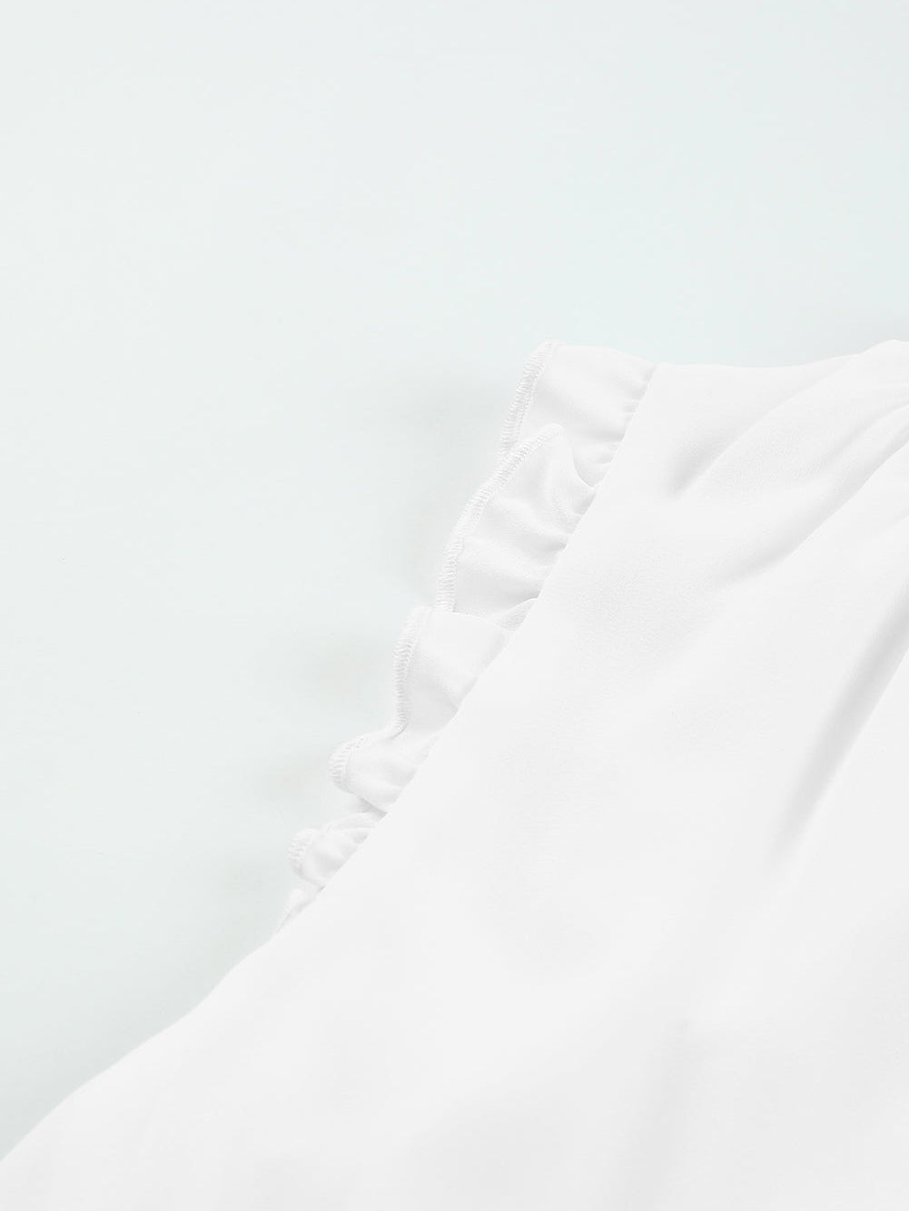 Frill Trim V Neck Tank Top in White Cotton Blend