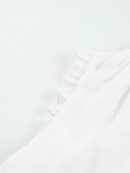 Frill Trim V Neck Tank Top in White Cotton Blend