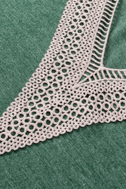 Elegant Blackish Green Embroidered V Neck Plus Size Blouse