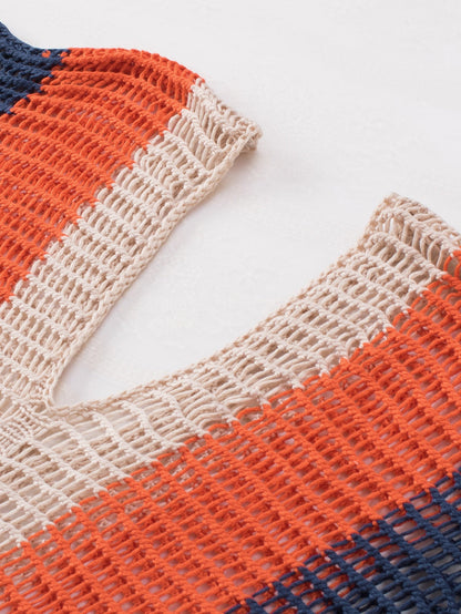 Beach Ready Striped Crochet Tassel Cover Up Dress