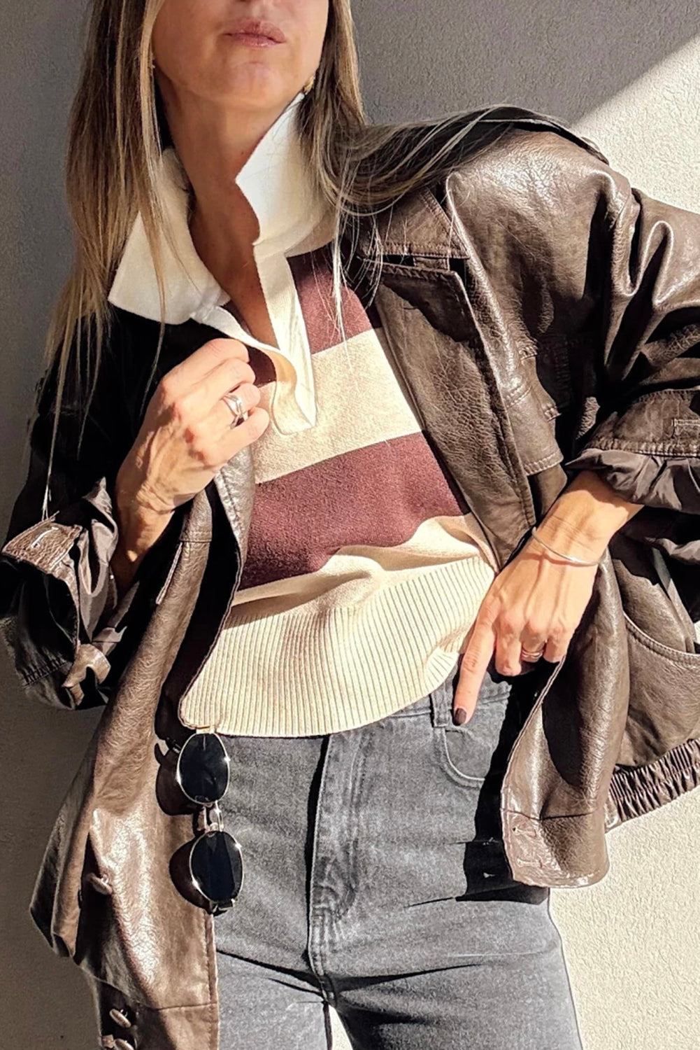 brown color block sweater