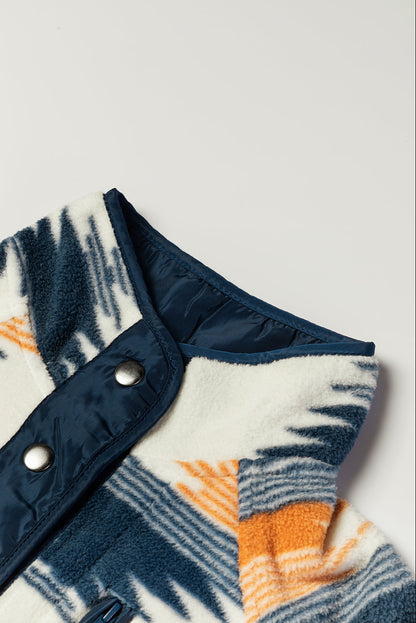 Aztec Patterned Snap Button Fleece Jacket