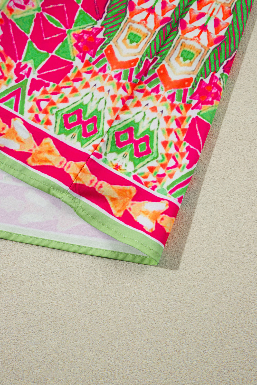 Green Bohemian Geometric Print Wide Sleeve Plus Size Blouse