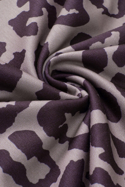 Elegant Black Leopard Print Bishop Sleeve Slit Top