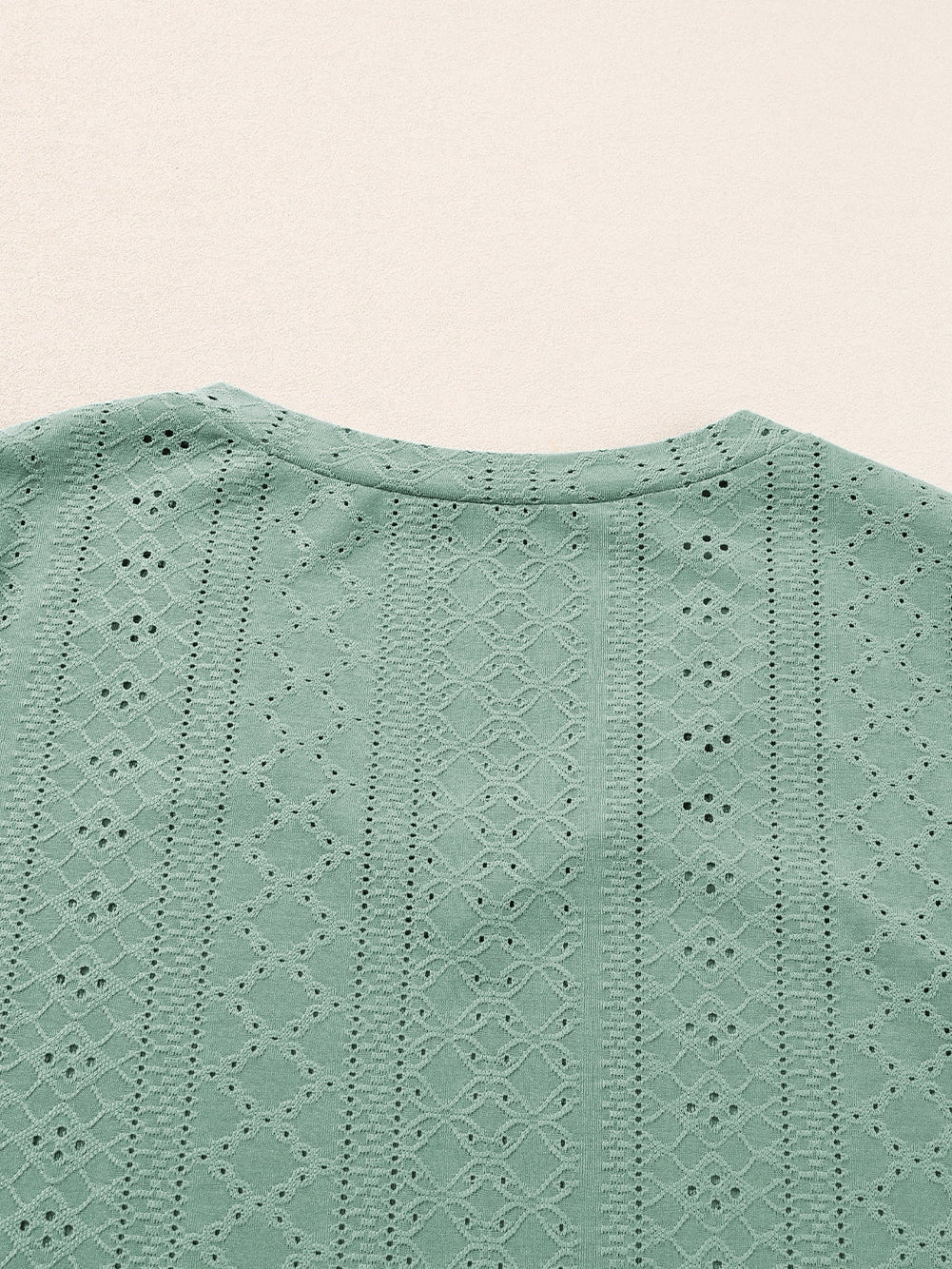 Green Jacquard V-Neck Plus Size Blouse with Petal Sleeves