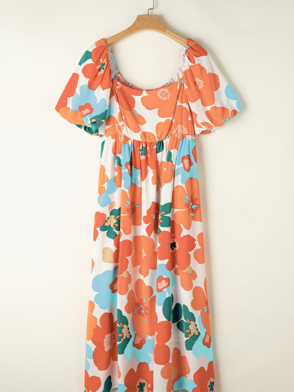 Floral Bliss Plus Size Orange Maxi Dress with Square Neck