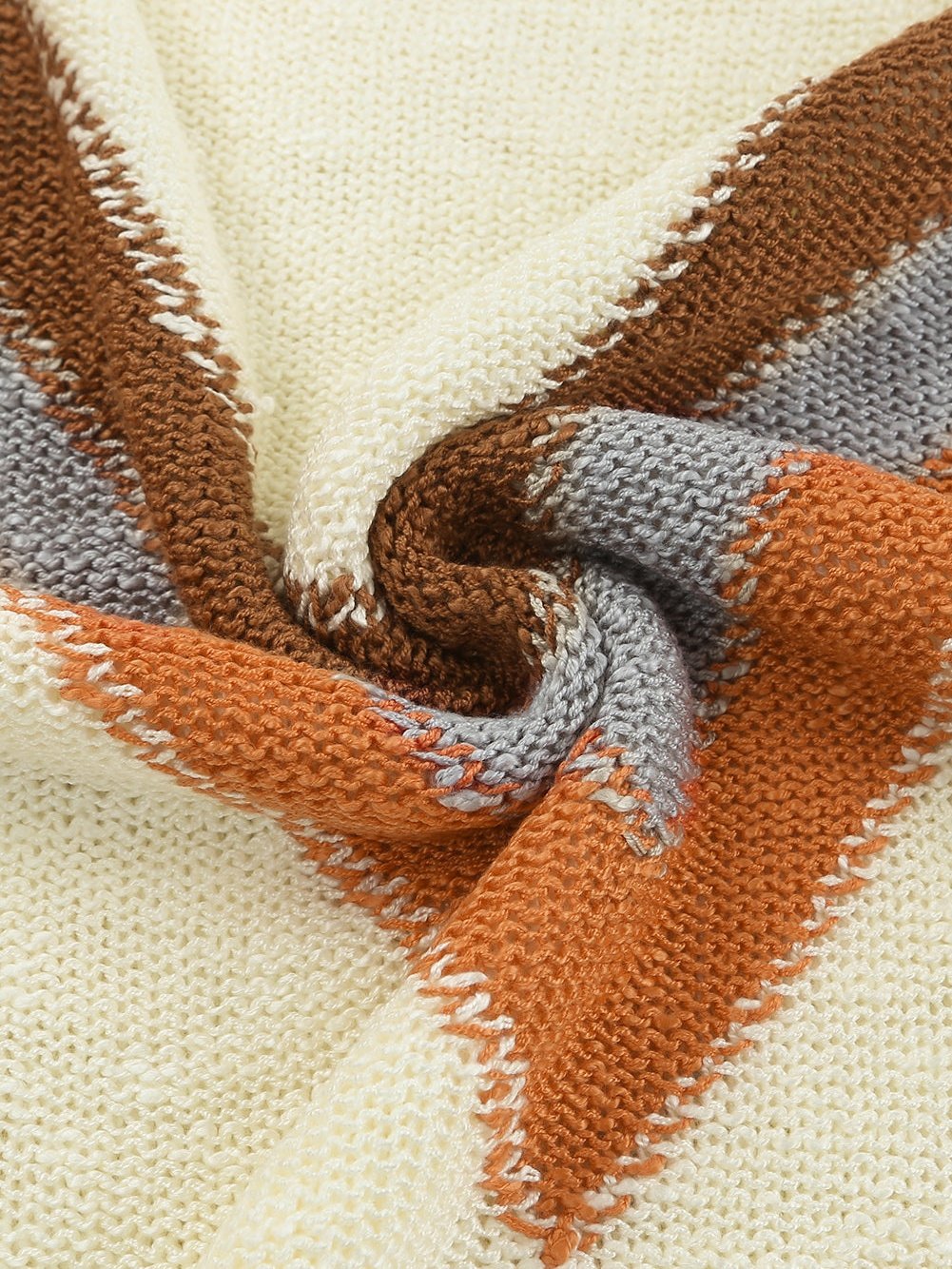 Beige Chevron Stripe Drop Shoulder Knit Pullover