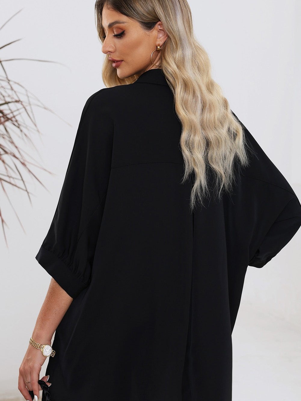 Satin Commute Solid Color V Neck Long Sleeved Blouse