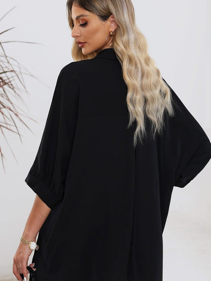 Satin Commute Solid Color V Neck Long Sleeved Blouse