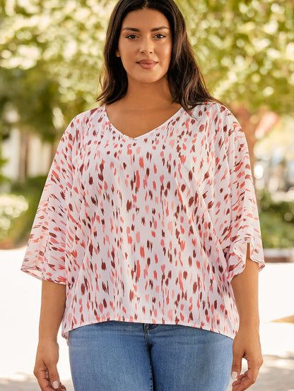 Pink Leopard Print Oversized Dolman Sleeve Plus Size Blouse