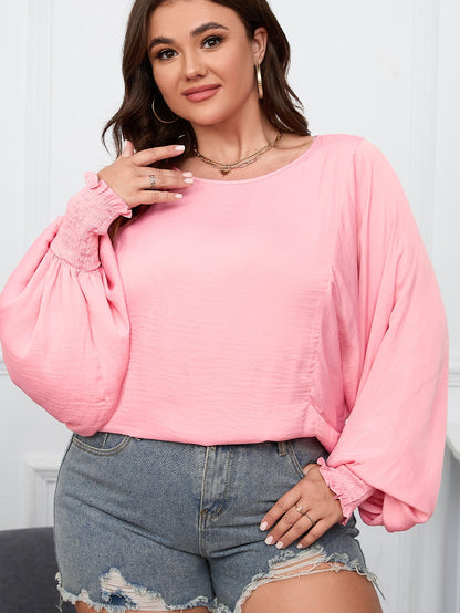 Pink Satin Dolman Sleeve Plus Size Flowy Top