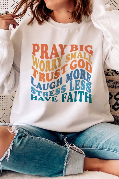 Expressive Beige Letter Graphic Print Pullover Sweatshirt