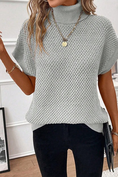 Graceful Light Grey Turtleneck Short Sleeve Sweater
