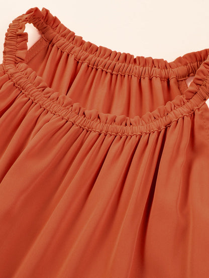Russet Orange Plus Size Ruffled Hem Sleeveless Long Dress