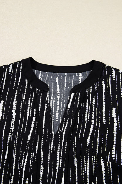 Black Abstract Printed V Neck Fall Blouse