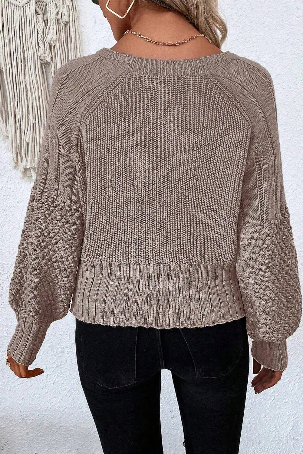 Goat Mixed Texture Knit Button V Neck Sweater Cardigan