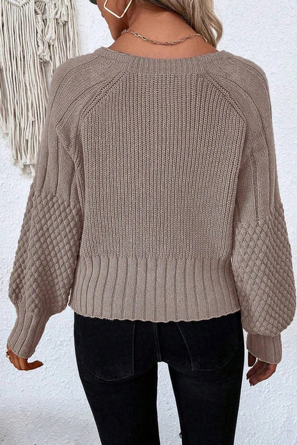 Goat Mixed Texture Knit Button V Neck Sweater Cardigan