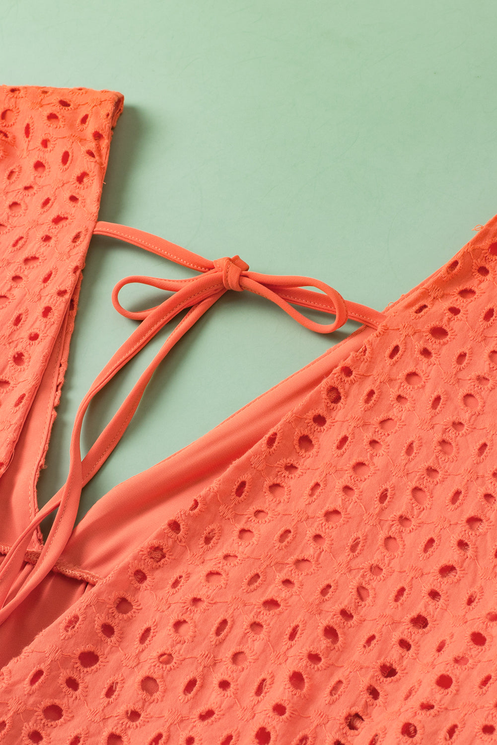 Elegant Eyelet Babydoll Dress with Carrot Contrast Bodice