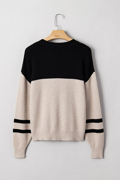 Parchment Chiquease Color Block Drop Shoulder Sweater,Long Sleeve Tops