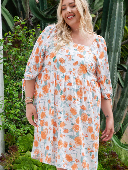 Bold Orange Floral Shift Dress for Plus Size Women