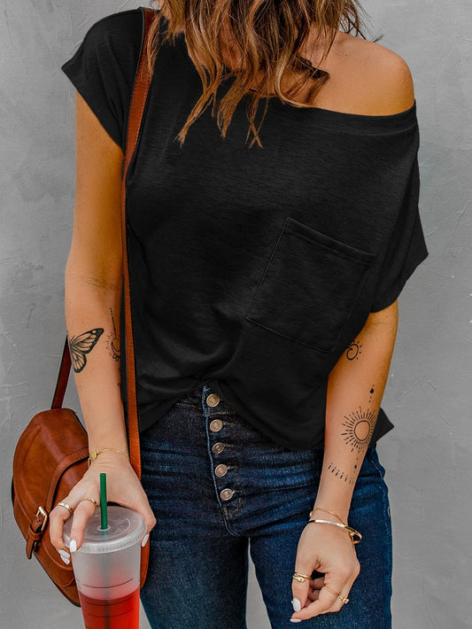 Hypnotic Knit Pocket Tee with Cap Sleeves