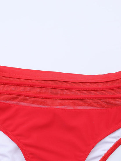 Fiery Red Scallop Trim High Waisted Bikini Set
