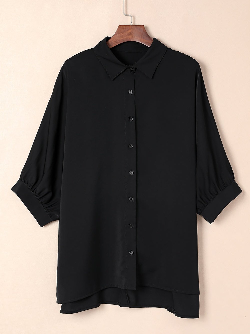 Satin Commute Solid Color V Neck Long Sleeved Blouse