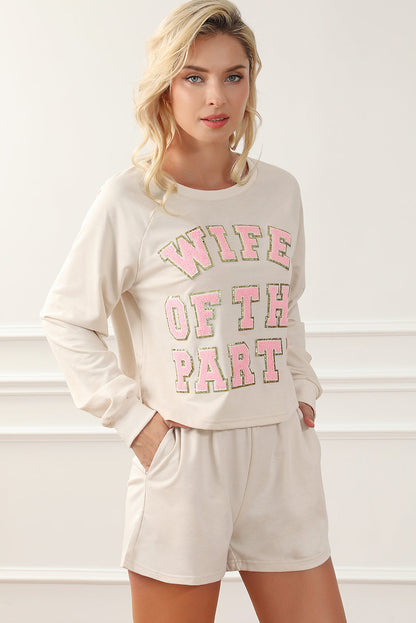 Apricot Letter Printed Cozy Lounge Set with Long Sleeve Top and Shorts