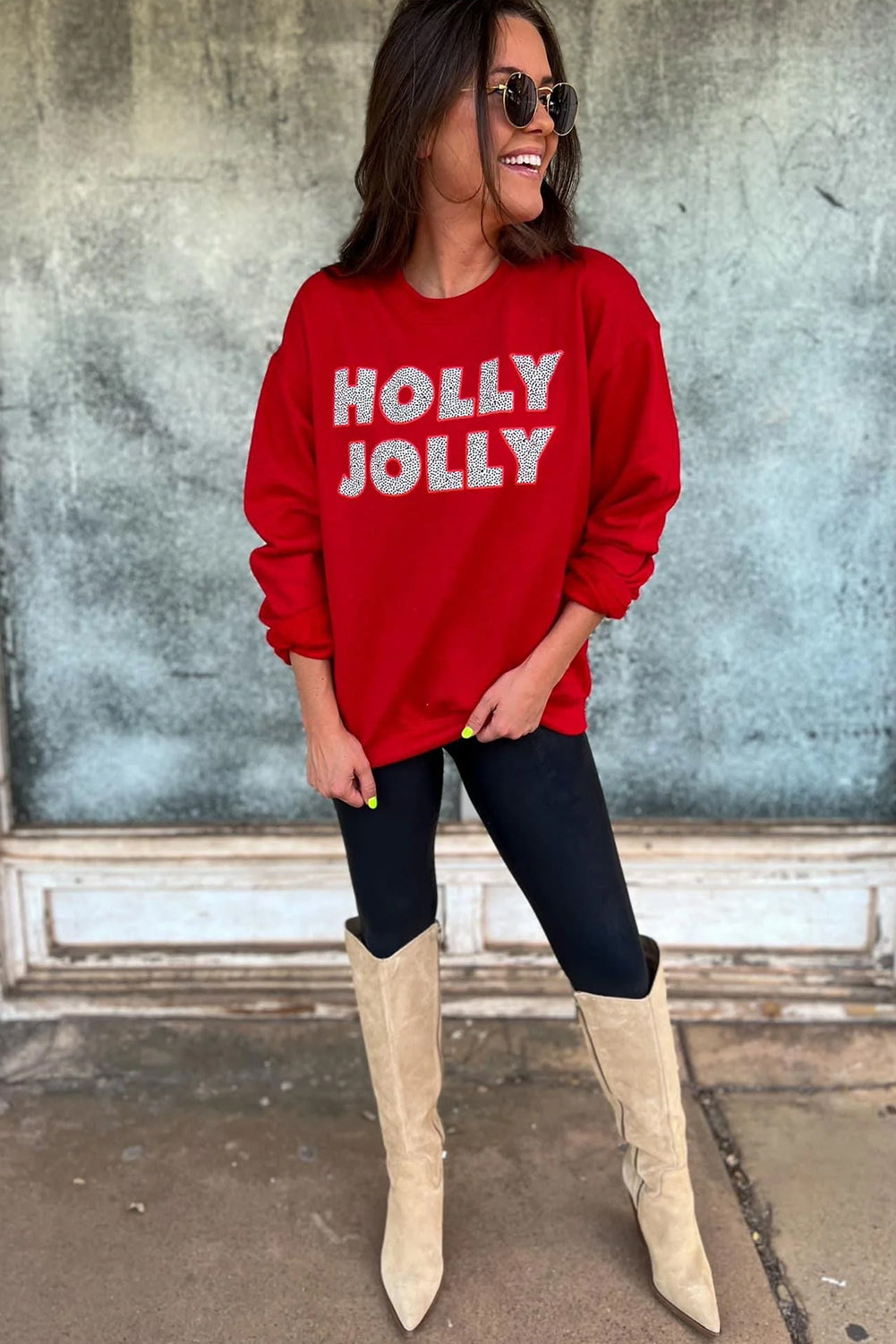 Racing Red HOLLY JOLLY Christmas Festive Graphic Sweatshirt