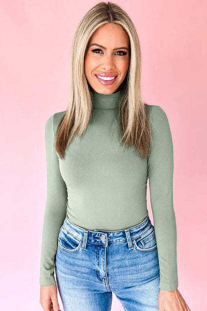 Green Bay Slim Fit High Neck Long Sleeve Basic Top