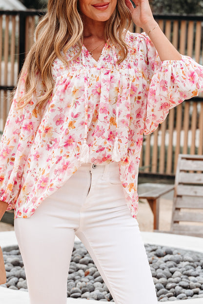 pink floral blouse