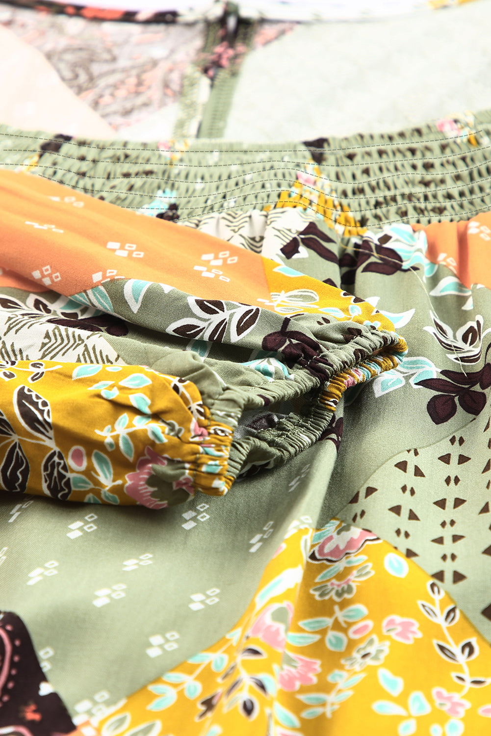 Green Floral Square Neck Boho Blouse