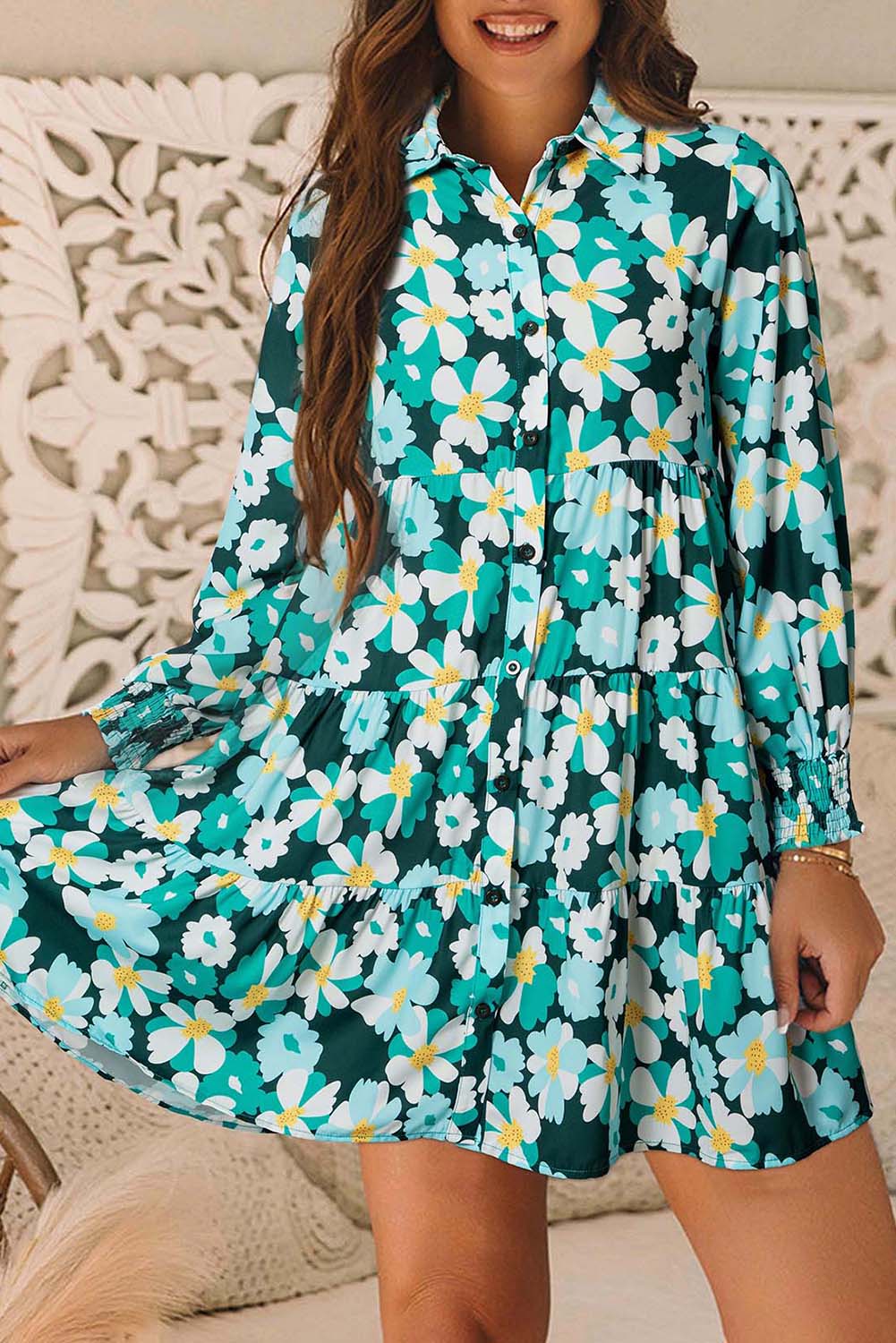 puff sleeve floral dress